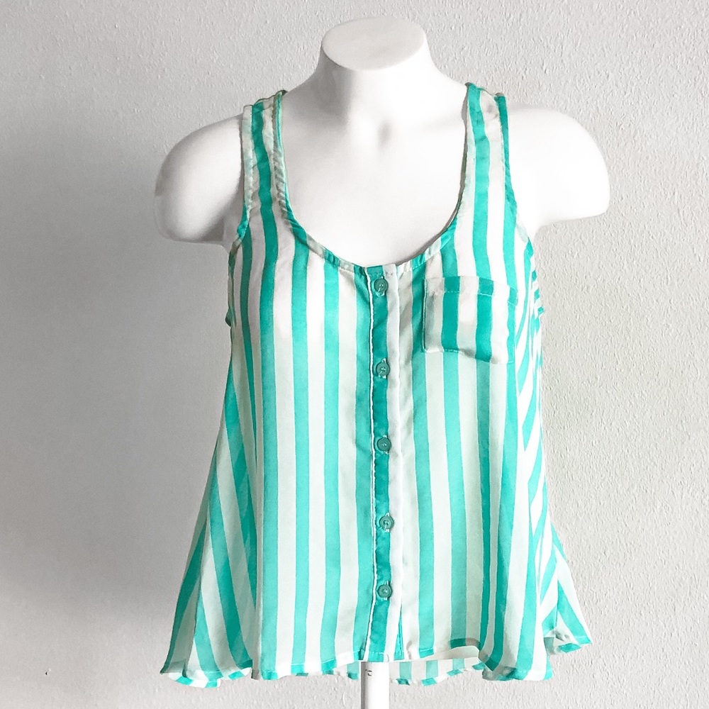 Papaya Striped Sheer Tank Top